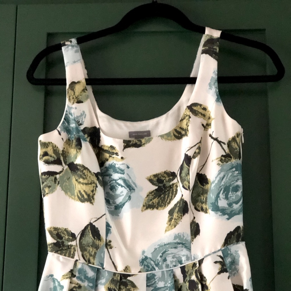 Ann Taylor 100% Silk Blue Roses Floral Lined Dress